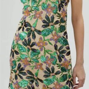 Lola casademunt Italian designer NWT Floral Sequin Dress in Green, Pink- size Sm